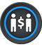 Blue Geo Sales icon: two people standing next to a dollar sign