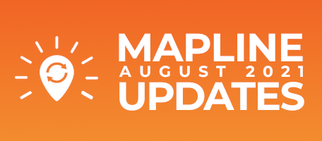 Mapline Updates for August 2021. Blog preview image with Mapline Logo, a map pin, styled as a lightbulb.