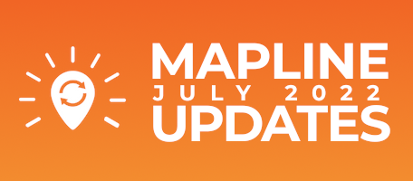 Mapline Updates for July 2022. Blog preview image with Mapline Logo, a map pin, styled as a lightbulb.