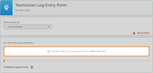 Screenshot of a form in Mapline. Enable users to upload files by adding an Upload File section to your form.
