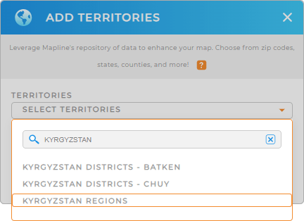 Add Kyrgyzstan regions to your map in Mapline