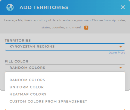 Color-code your Kyrgyzstan Regions territory map in seconds