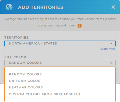 Color-code your North America States territory map in seconds