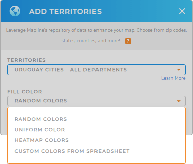Color-code your Uruguay cities territory map in seconds