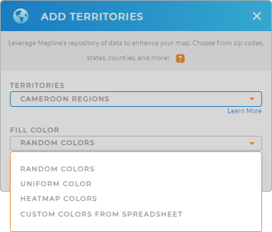 Color-code your Cameroon Regions territory map in seconds