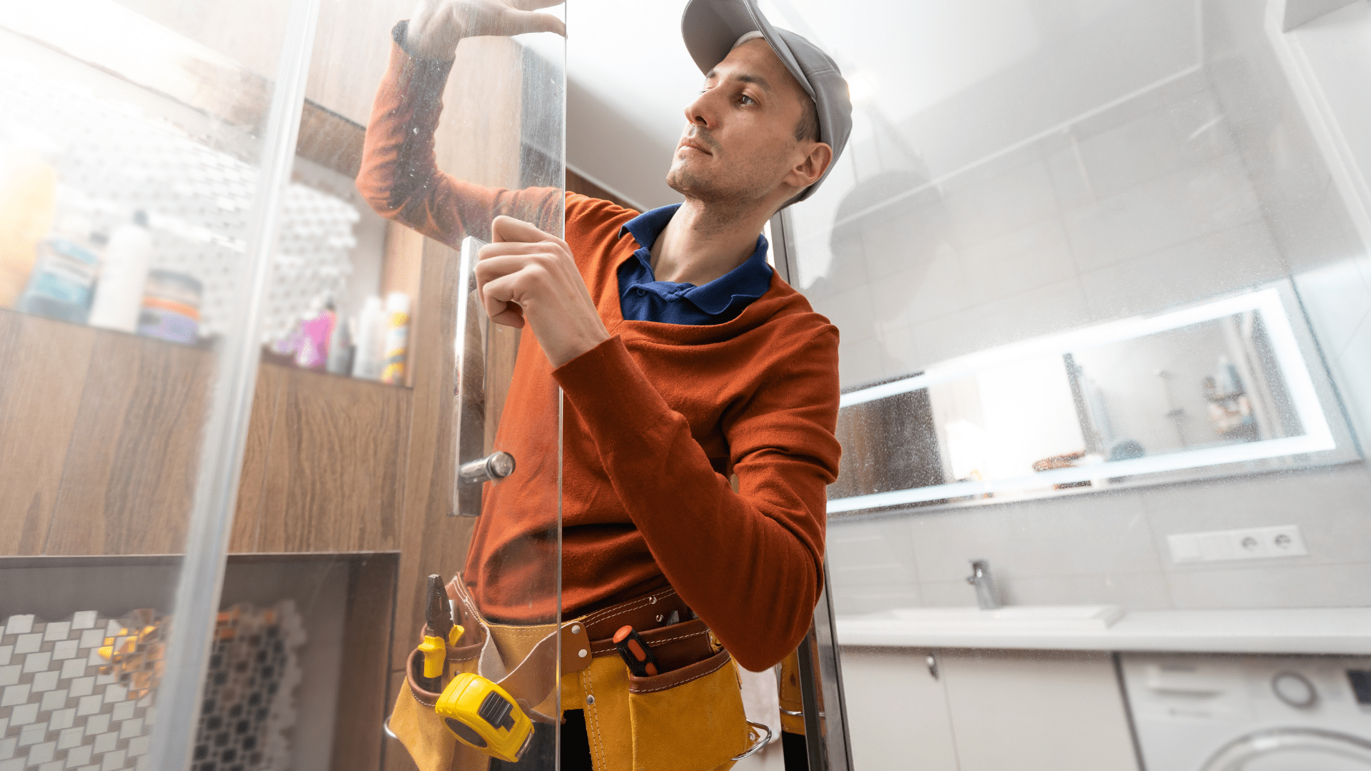 Example of a Quality Enclosures technician installing a shower door