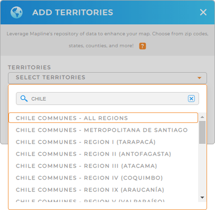 Add Chile Communes to your map in Mapline