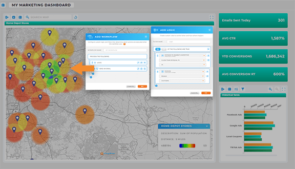 Send geo-targeted text and email messages