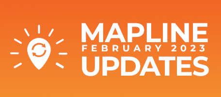 Mapline Updates for February 2023. Blog preview image with Mapline Logo, a map pin, styled as a lightbulb.