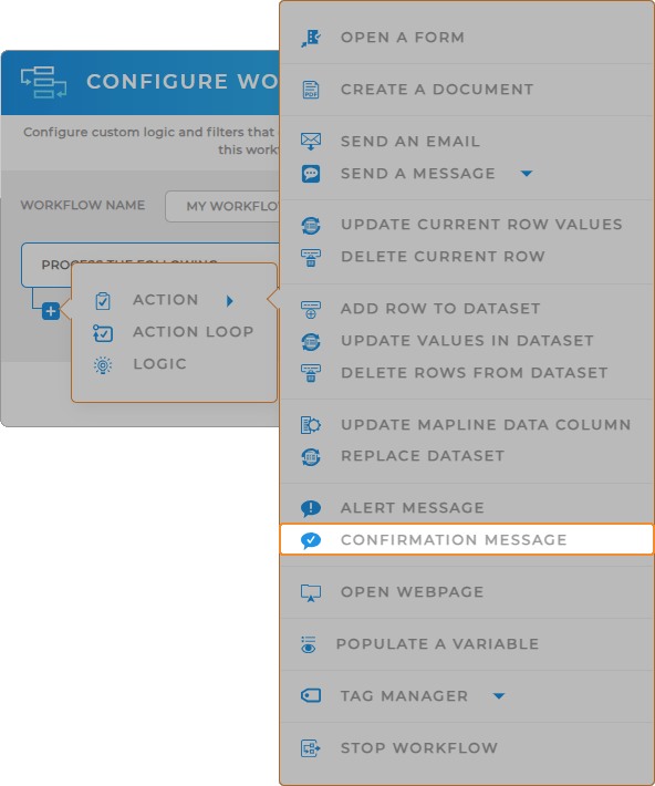 Workflow confirmationa message