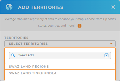 Add Swaziland regions to your map in Mapline