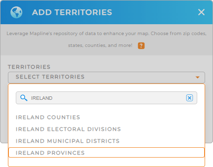 Add Ireland provinces to your map in Mapline