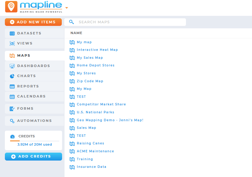 New Mapline home page UI interface