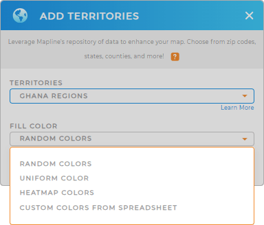 Color-code your Ghana Regions territory map in seconds