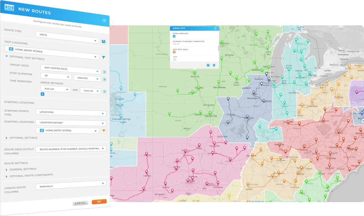 Mapline's updated routing interface