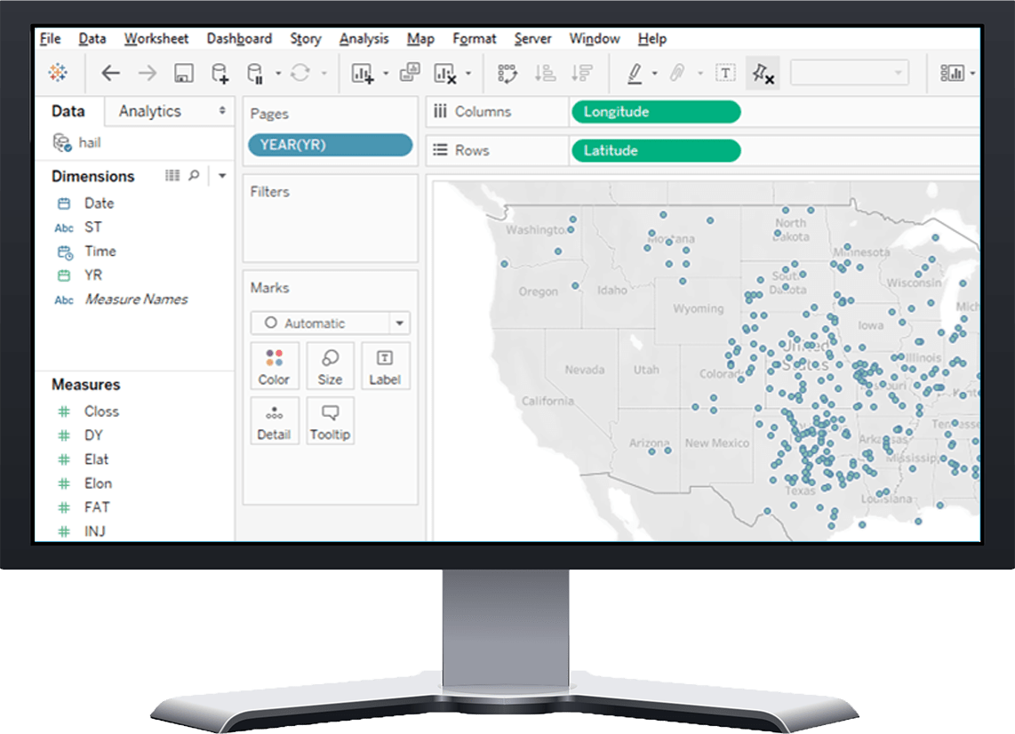 Example tableau map on desktop screen
