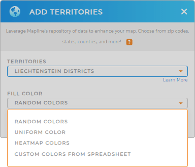 Color-code your Liechtenstein Districts territory map in seconds