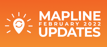 Mapline Updates for February 2022. Blog preview image with Mapline Logo, a map pin, styled as a lightbulb.