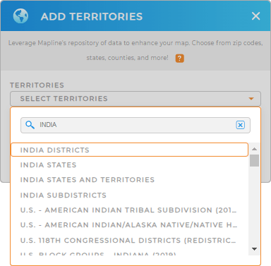 Add India Districts to your map in Mapline