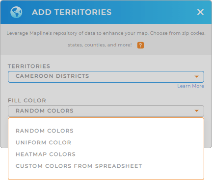 Color-code your Cameroon districts territory map in seconds