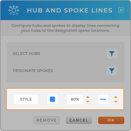 Style Mapline hub and spoke lines