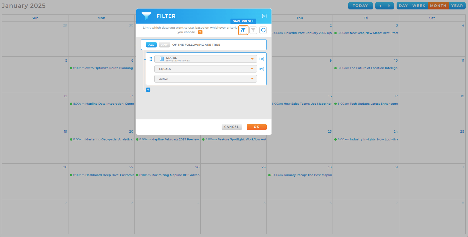 Filter presets in calendars