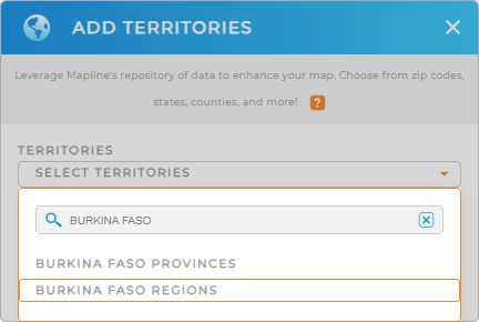 Add Burkina Faso regions to your map in Mapline