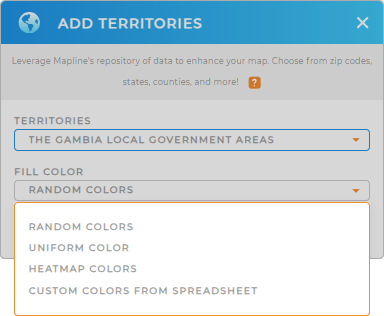 Color-code your The Gambia Local Government Areas territory map in seconds