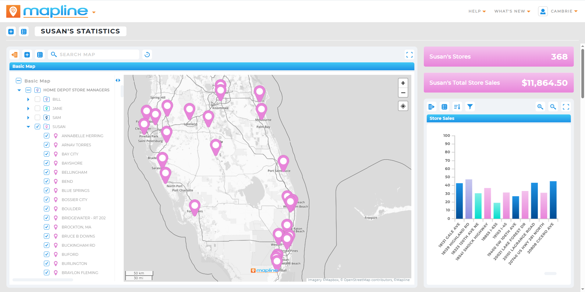 Create custom tracking dashboards for your event planning with Mapline's business intelligence software