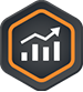 Analytics icon: chart with an arrow pointing up inside orange border