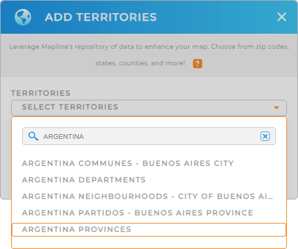 Add Argentina Provinces to your map in Mapline