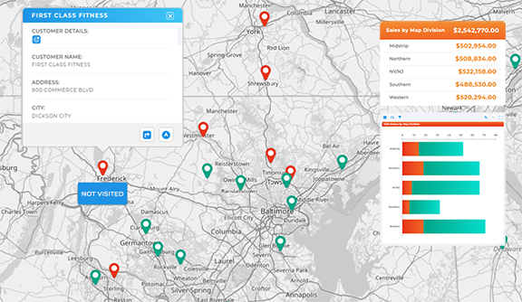 Map customer locations and track sales in real-time