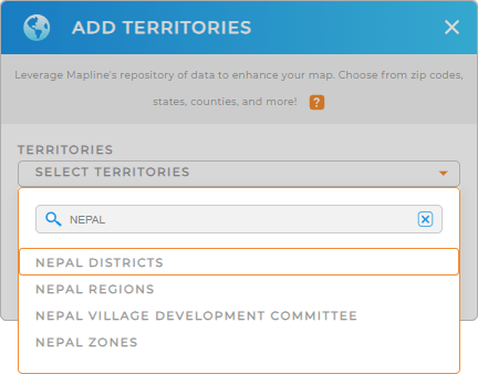 Add Nepal districts to your map in Mapline