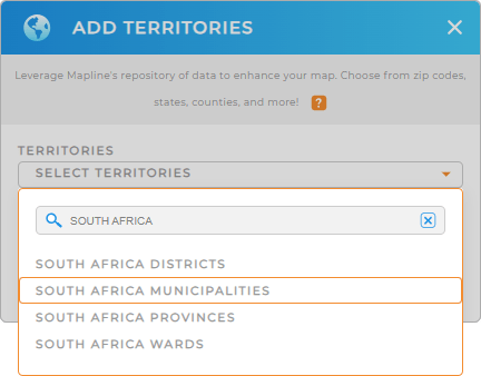 Add South Africa municipalities to your map in Mapline