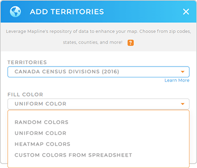 Color-code your Canada Census Divisions territory map in seconds