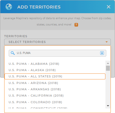 Add U.S. Public Use Microdata Areas to your map in Mapline