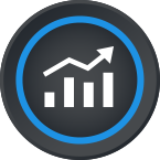 Blue Geo Analytics icon: chart with an arrow pointing upward