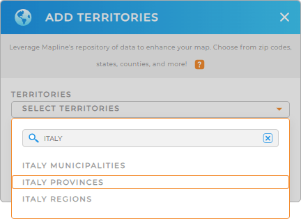 Add Italy provinces to your map in Mapline
