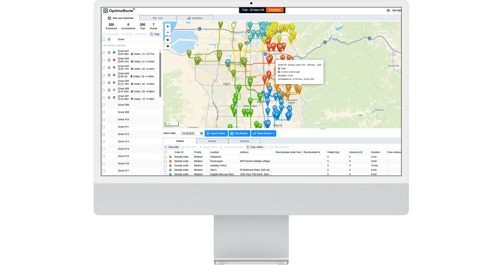 Optimoroute routing example