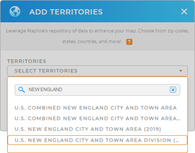 Add New England City and Town Area Divisions to your map in Mapline