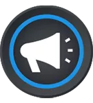 Blue Geo Marketing icon: A megaphone speaking