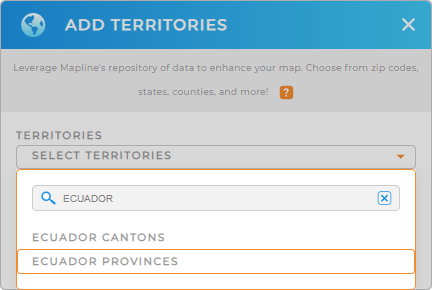 Add Ecuador Provinces to your map in Mapline