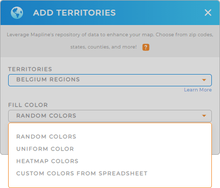 Color-code your Belgium regions territory map in seconds