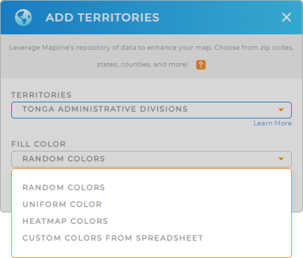Color-code your Tonga administrative divisions territory map in seconds
