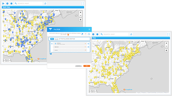 Access real-time, location-driven dashboards and track team performance with Mapline