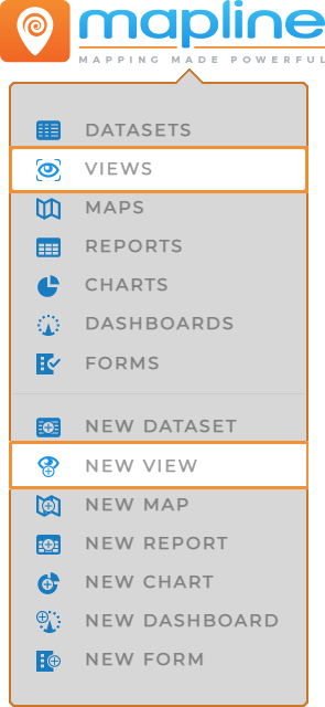Find new shortcuts for creating and accessing Views in several different menus in Mapline.