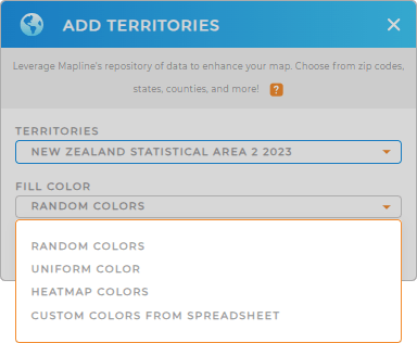 Color-code your New Zealand Statistical Areas territory map in seconds