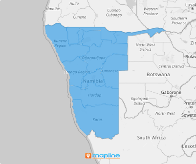 Map of Namibia Regions