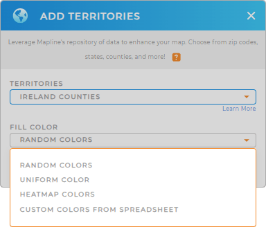 Color-code your Irealand counties territory map in seocnds