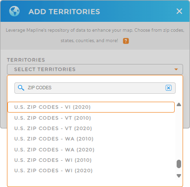 Add U.S. zip codes to your map in Mapline